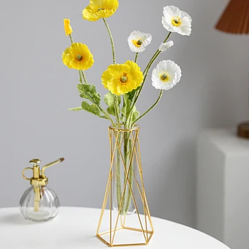 Эстетичная Золотая стеклянная ваза для цветов, гидропоника, Прозрачная Скандинавская ваза, металл, современные мини-украшения для дома WK50VA