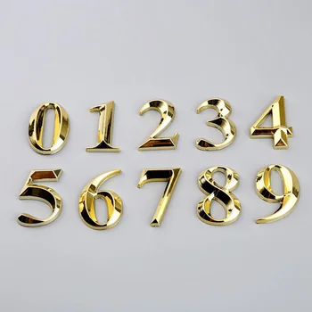Ретро 3D Дверная табличка с номером Золотого цвета 0-9 Самоклеящаяся наклейка Адрес двери Апарт-отеля Номер Улицы Наклейка Табличка-бирка