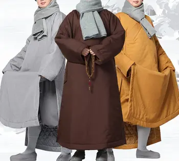 унисекс Зимняя теплая хлопковая кофейно-серая одежда для буддийской дзен-медитации, костюмы шаолиньского монаха кунг-фу, халат будды