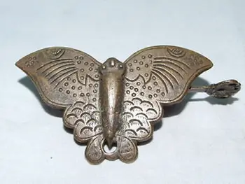 10 см */ Редкий китайский замок и ключ в старинном стиле из латуни с резьбой в виде бабочки