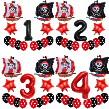 13 шт. /компл. Воздушные шары из фольги с пиратской лодкой, 32-дюймовый Набор воздушных шаров с цифрами, детский День рождения в пиратской тематике, украшение для детского душа globos