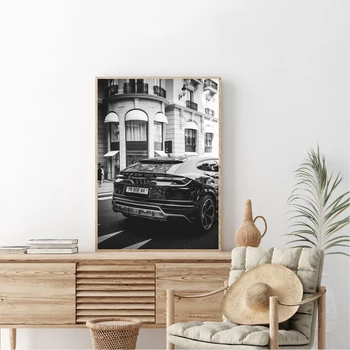 Европейский черно-белый автомобиль Ретро плакат Настенное искусство Холст Картина Спальня Гостиная Украшение дома (без рамки)