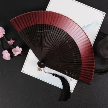 Веер с кисточкой Складной Веер в китайском стиле с полыми ребрами кисточки для танцевального Представления, Реквизит для фотосъемки, Портативный для лета