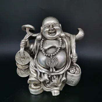 Соберите Китайскую Проработанную Мельхиоровую Благоприятную Статую Будды Майтрейи, Металлические Поделки, Украшение для дома # 2