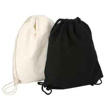 Холщовая сумка на плечах, карманы на шнурках, студенческий рюкзак для покупок, хлопковая сумка для спортзала, дорожная сумка для хранения