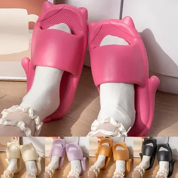 Женские летние сандалии с мягкой подошвой, однотонные удобные босоножки с милым котом, модные тапочки для женщин