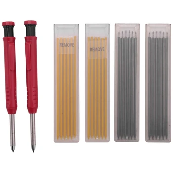 2 однотонных карандаша для деревообработки с точилкой и 24 механических карандаша-грифеля, подходящих для разметки деревянного пола