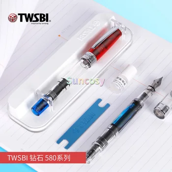 Авторучка Twsbi Diamond 580, прозрачная, сине-красная, Дизайнерский подарочный набор, ручка для руководителя бизнеса и футляр