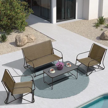 Ротанговый диван во внутреннем дворе, садовый диван на открытом воздухе, чайный столик, комбинированный водонепроницаемый солнцезащитный крем, диван на открытом воздухе, уличная мебель