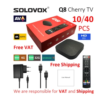 SOLOVOX 10P 40ШТ CherryTV Q8 Android 11 S905Y4 IP TV Box 4G 32G Объем продаж Испания Wharehouse HD2.1 4K OTT Стример