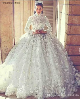 2019 Арабское Мусульманское свадебное платье принцессы, бальное платье, кружевные аппликации, церковное вечернее платье Невесты, свадебное платье плюс размер, сшитое на заказ