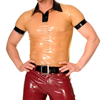 Черный воротник и отделка, украшения, мужские топы-поло, тонкая прозрачная латексная футболка (исключая брюки)