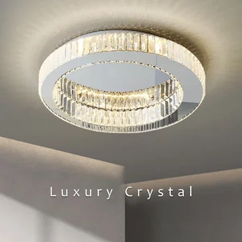 Светодиодный потолочный светильник для гостиной Спальни Столовой кухни В современном стиле, круглая хрустальная люстра из хромированного серебра