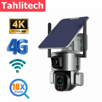Tahlitech UHD 4K 8MP Солнечная Камера 4G/Wifi PTZ-Камера С Двойным Объективом Водонепроницаемая Наружная Камера Безопасности с Автоматическим отслеживанием PTZ-Солнечная Камера
