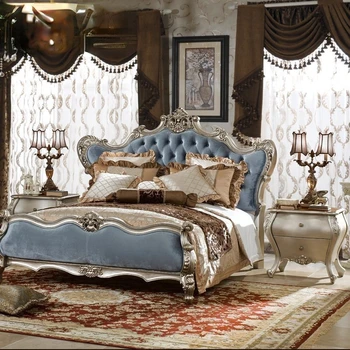 Европейская тканевая кровать двуспальная Американская кожаная из массива дерева свадебная Французская придворная резная главная спальня 2 м класса роскоши