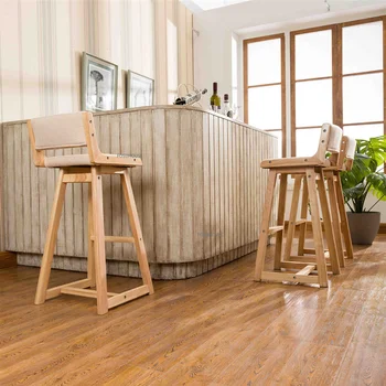 Скандинавские барные стулья из массива дерева, современные простые барные стулья для кухни, домашнего отдыха, стульчик для кормления со спинкой, барная мебель, табурет для стойки