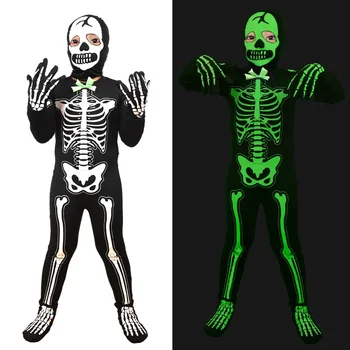 Комбинезон-призрак для мальчиков, костюм на Хэллоуин, светящийся в темноте, костюм скелета для детей