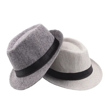 Новая мода для мужчин среднего и пожилого возраста, уличная шляпа от солнца, танцевальная вечеринка, джазовая шляпа, маленький цилиндр с закатанным краем из льна