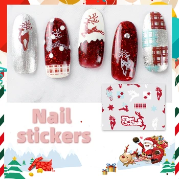 7 ШТ. Наклейка для нейл-арта, рождественские гелевые наклейки для ногтей, наклейки для ногтей с изображением лося, водонепроницаемые для женщин и девочек, рождественский декор для ногтей