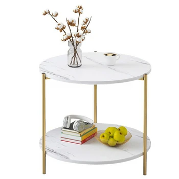 Деревянный журнальный столик с двухслойным подносом для хранения книг и фруктов, Маленький круглый столик для гостиной, диван, прикроватный угловой столик, Декор