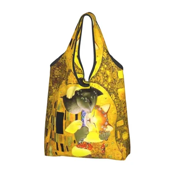 Сумка для покупок Kawaii Printed Pet Cat The Kiss Tote Портативная сумка для покупок Gustav Klimt Art