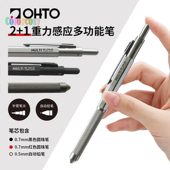 OHTO MF-20K3B 2 + 1 Функциональная ручка 0,7 мм, 2 цветных чернил + карандаш На выбор Из 4 цветов корпуса, Мультиручка, шестигранный корпус, рифленая рукоятка