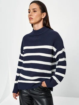 CamKemsey/ зимние базовые вязаные свитера для женщин, повседневные осенние пуловеры с круглым вырезом и длинным рукавом в винтажную полоску, вязаные пуловеры