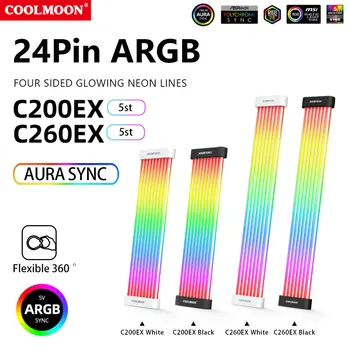 COOLMOON RGB 24PIN Материнская Плата Удлинитель Провода ARGB PC Case LED Light Bar 5V 3PINx2 + 4PIN Настольная Компьютерная Лампа Strip Decor