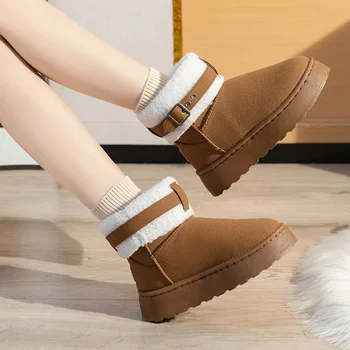 Зимние ботинки европейского и американского дизайна для женщин, новинка зимы 2023 года, замшевый воротник с толстой подошвой, теплые короткие хлопчатобумажные ботинки Traf