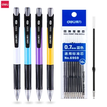Шариковая ручка Deli, синие чернила толщиной 0,7 мм, шариковые ручки с выдвижной резиновой ручкой для офиса, школьный бизнес-подарок