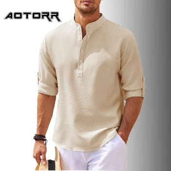 2023 Весна Мужчины Белье Дышащий С Длинным Рукавом Осень Рубашки Slim Fit Модные Топы Блузка Мужская Сплошной Цвет Повседневная Рубашка Кнопка