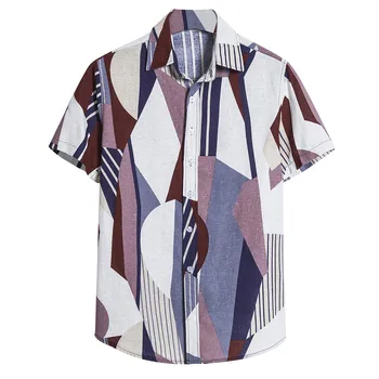 2023 Новые винтажные рубашки для мужчин, Модные рубашки с коротким рукавом, Гавайская пляжная рубашка с цветочным рисунком, мужская рубашка с высоким воротом, повседневная мужская одежда