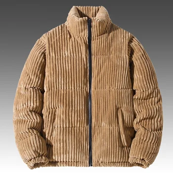 Модная зимняя куртка, мужские парки, толстая теплая уличная хлопчатобумажная куртка с воротником-стойкой, однотонная верхняя одежда на молнии