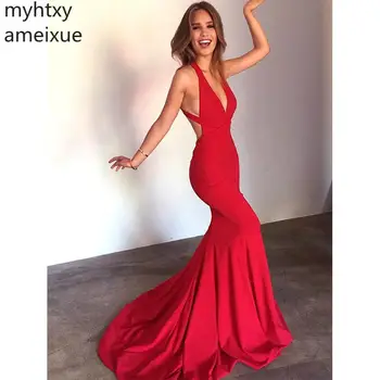 Красное сексуальное вечернее платье Русалка, вечерние платья для выпускного вечера без рукавов с открытой спиной, платье со шлейфом, сшитое на заказ Robe De Soiree