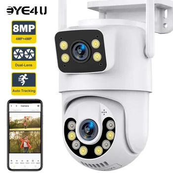 4K 8MP IP WIFI Камера с двойным объективом и двойным экраном, PTZ-камеры с автоматическим отслеживанием, CCTV 6-Мегапиксельная камера безопасности, Наружное видеонаблюдение iCSee