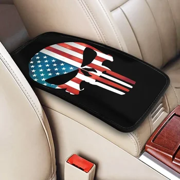 Индивидуальный коврик для подлокотника для легкового грузовика с американским флагом, скелет карателей, Череп, Накладка на центральную консоль