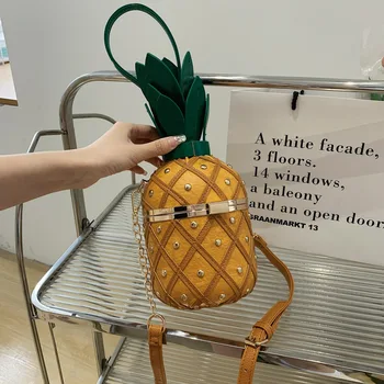 Летняя новая популярная универсальная переносная сумка-ведро с ананасом через плечо, персонализированный дизайн для девочек, Маленькая свежая сумка на цепочке через плечо