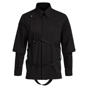 2023 Весна, корейский стиль, уникальные дизайнерские рубашки-двойки, мужские повседневные свободные рубашки с двумя рукавами, мужские, размер M-5XL