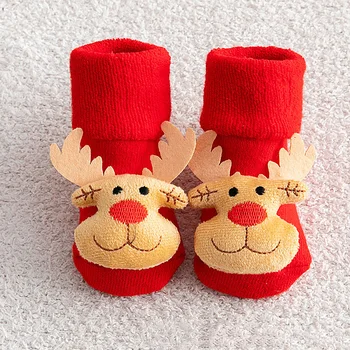 Зимние Рождественские детские носки Санта Рождественская елка Короткие носки для малышей нескользящие теплые новогодние носки для новорожденных Одежда