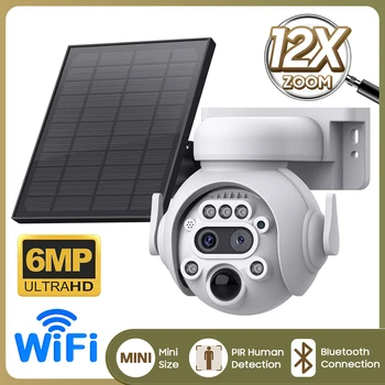 6-Мегапиксельная беспроводная PTZ-камера 4G на солнечной батарее с 12-кратным зумом, двойной объектив, двойной экран, наружная WIFI IP-камера, аудио-камера видеонаблюдения PIR