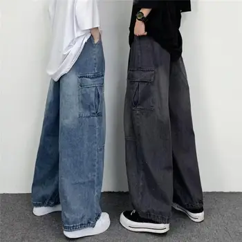 Женская винтажная уличная одежда Y2K, мешковатые джинсы-карго, прямые широкие брюки с высокой талией, джинсовые брюки Fairy Grunge Alt Clothes