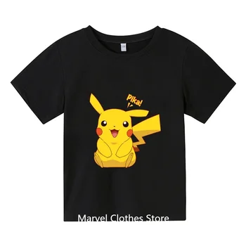 2024 Kawaii Pokemon-Футболка Детская Летняя Для мальчиков и девочек с аниме Пикачу-футболка Одежда для японских мальчиков от 3 до 14 лет