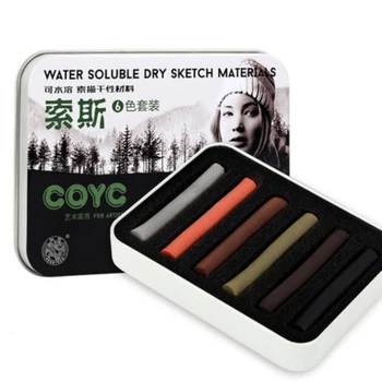 6-цвет художника углем полосы изысканный коробка олова упаковки эскиз водорастворимые резка профессиональная покраска материалов