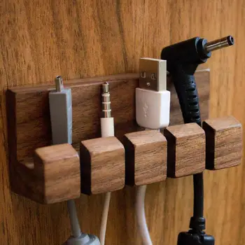 Деревянный Органайзер для кабелей, Держатель провода для управления, Гибкая намотка USB-кабеля, Аккуратные Силиконовые зажимы для мыши, клавиатуры, наушников, Prote D9A5