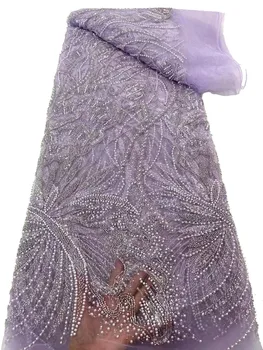Новые изысканные бусины, кружевная сетка из бисера, высококачественная европейская ткань для свадебного платья чонсам с мелкими блестками, 5 ярдов
