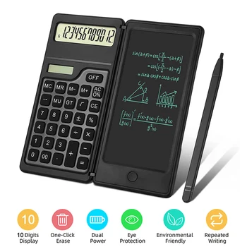 Складной научный калькулятор с 6-дюймовым ЖК-планшетом для письма, Портативная солнечная батарея с двойным питанием для средней школы, колледжа, офиса