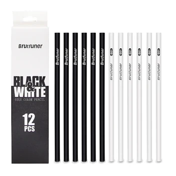 12шт черно-белых масляных карандашей дополнительного цвета 3,0 мм Профессиональный карандаш для школьного рисования, принадлежности для рисования эскизов