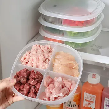 Прозрачный ящик для хранения в холодильнике с четырьмя отделениями Для хранения мяса в холодильнике для пищевых продуктов органайзер