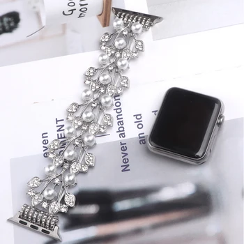 SE 87654321 Подарок Роскошной Женщине Эластичный Браслет Ремешок для Apple Watch iWatch Band 49 мм 38 40 42 44 мм Браслет из Блестящего Жемчуга и Бисера
