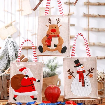 Рождественские подарочные пакеты с рисунком Лося-Снеговика с ручкой Праздничные подарочные пакеты для конфет Новогодние сувениры Домашний декор Прочный Простой в использовании